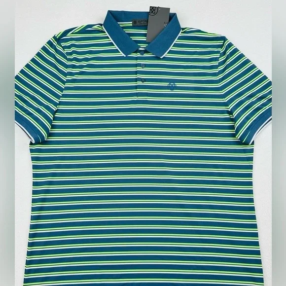 G/Fore Men’s XL Blue Green Stripe Tech Golf Prep Performance Jersey Polo Shirt - Picture 3 of 11